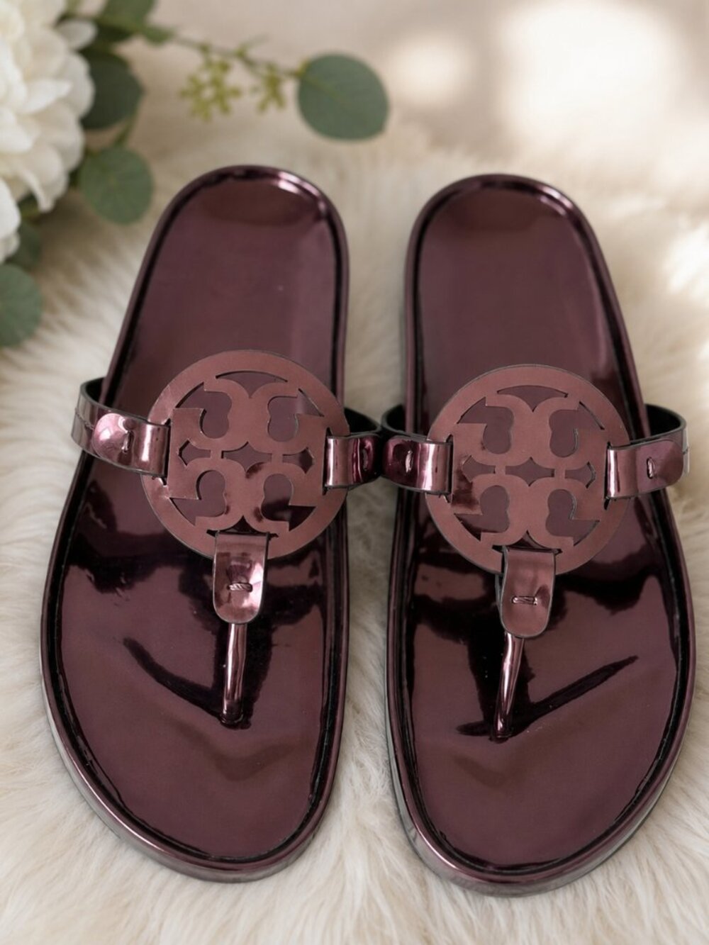 NEW Tory Burch Miller Cloud Sandals Metallic Merlot